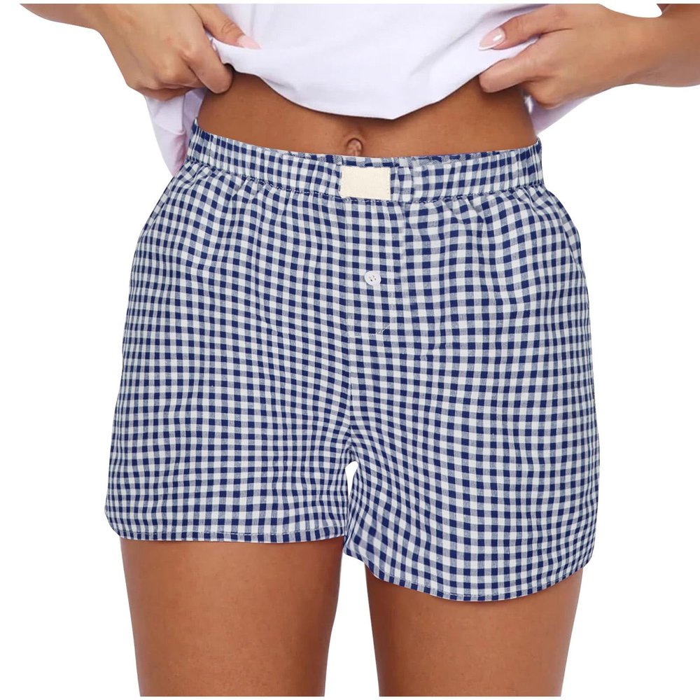 Womens Lounge Plaid Shorts Y2K Elastic Wide Leg Gingham Boxer Pajama Bottoms 2024 Fashion Summer Going Out Shorts