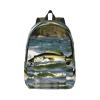 WURTON Bass Fishing Wave Print Unisex Canvas Bag Canvas Shoulder Pouch Pack Lightweight Backpack For Woman Lady view 1