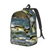 WURTON Bass Fishing Wave Print Unisex Canvas Bag Canvas Shoulder Pouch Pack Lightweight Backpack For Woman Lady view 2