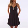 Angxiwan Sundresses for Women 2024 Casual Button Down Short Summer Dresses Loose Solid Spaghetti Strap Ruched Flowy Sun Dress Black view 2