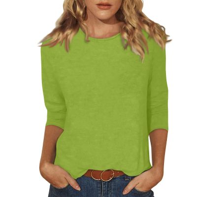 3/4 Sleeve Tops for Women Plain Crew Neck Tshirt Summer Dressy Casual Vintage Loose Fitting Blouses Three Quarter Sleeve Basic Tees Workout Long Tunic Tops 3/4 Sleeve T Shirts for Women 2025