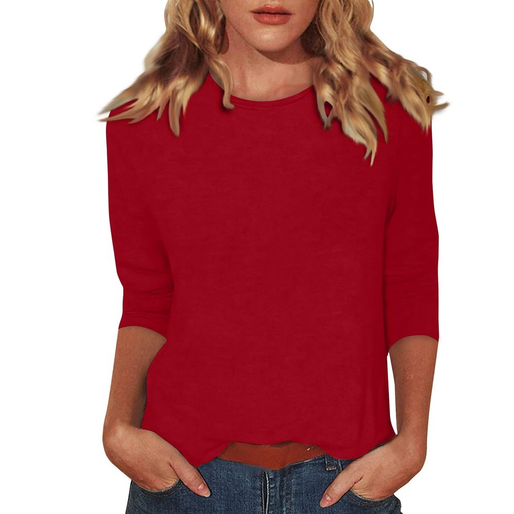 3/4 Sleeve Tops for Women Solid Summer Casual Crewneck T Shirts Dressy Loose Fit Fashion Blouses Spring Trendy Elegant Comfy Tunics or Tops to Wear with Leggings Womens 3/4 Sleeve T Shirts 2025