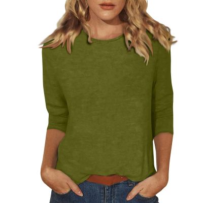 3/4 Sleeve Tops for Women Plain Crew Neck Tshirt Summer Dressy Casual Basic Cute Spring Tunic Tops to Wear with Leggings Three Quarter Length Sleeve Cute Blouses 3/4 Sleeve Shirts for Women 2025