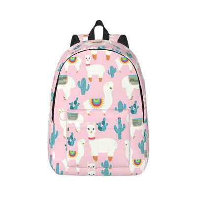 WURTON Llama Cactus Print Unisex Canvas Bag Canvas Shoulder Pouch Pack Lightweight Backpack For Woman Lady