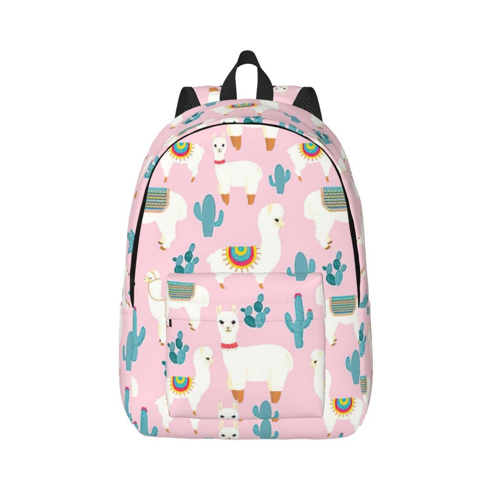WURTON Llama Cactus Print Unisex Canvas Bag Canvas Shoulder Pouch Pack Lightweight Backpack For Woman Lady
