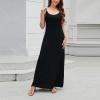Angxiwan Summer Dresses for Women 2024 Casual Loose Spaghetti Strap Maxi Dress with Pockets Boho Vacation Sundress Sun Dress Black view 2
