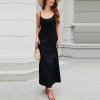 Angxiwan Summer Dresses for Women 2024 Casual Loose Spaghetti Strap Maxi Dress with Pockets Boho Vacation Sundress Sun Dress Black view 3