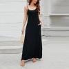 Angxiwan Summer Dresses for Women 2024 Casual Loose Spaghetti Strap Maxi Dress with Pockets Boho Vacation Sundress Sun Dress Black view 4
