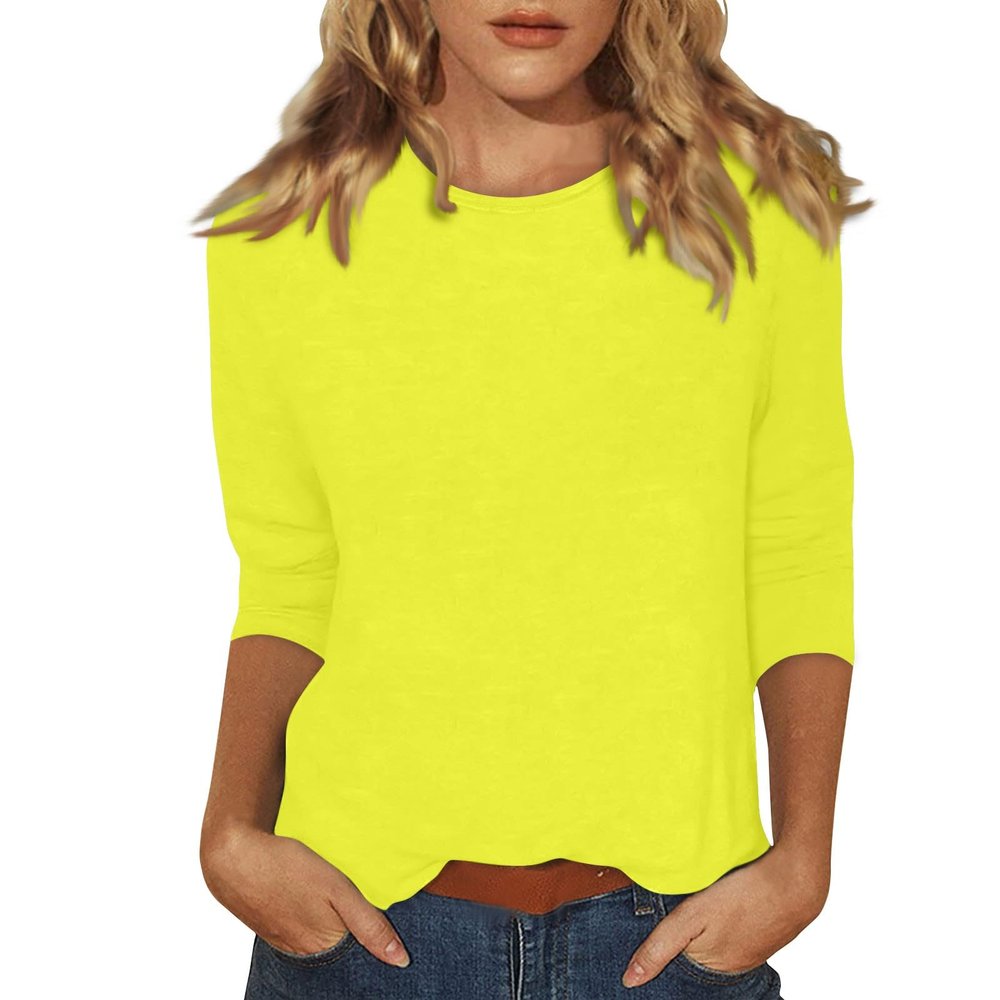 3/4 Sleeve Tops for Women Summer Crewneck Plain T Shirts Dressy Casual Fashion Three Quarter Length Sleeve Spring Blouses Ethnic Long Tunic Tops with Leggings 3/4 Sleeve T Shirts for Women 2025