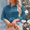 siliteelon Women's Button Down Shirts Long Sleeve Dress Shirts Wrinkle Free Collared Work Office Solid Blouses Corset Tops - Blue02 2XL view 3