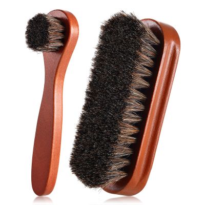 2 Pcs Horsehair Shine Shoes Brush Kit Polish Dauber Applicators Cleaning Leather Shoes Boots Care Brushes Suede Cleaner Brush(2 Pcs Style F)