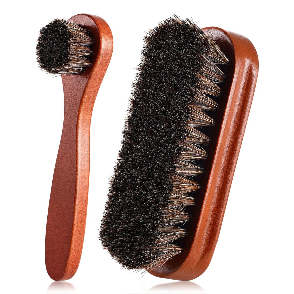 2 Pcs Horsehair Shine Shoes Brush Kit Polish Dauber Applicators Cleaning Leather Shoes Boots Care Brushes Suede Cleaner Brush(2 Pcs Style F)