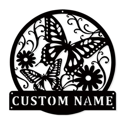 Butterfly Garden Signs Metal, Butterfly Signs to Personalize, Garden Metal Signs Outdoor Decor, Custom Name (Style-1)