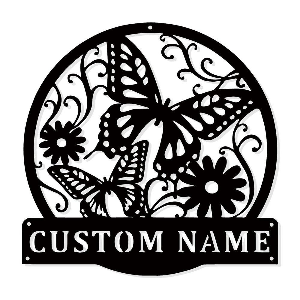 Butterfly Garden Signs Metal, Butterfly Signs to Personalize, Garden Metal Signs Outdoor Decor, Custom Name (Style-1)