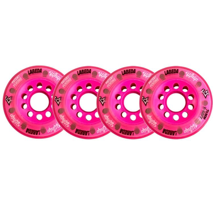 Labeda Whips Roller Hockey Wheels - Pink X-Soft 80mm - 4-Pack with Evo Spacers