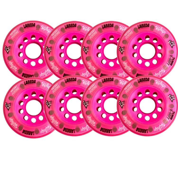 Labeda Whips Roller Hockey Wheels - Pink X-Soft Hilo Set 76mm/80mm - 8-Pack with Evo Spacers