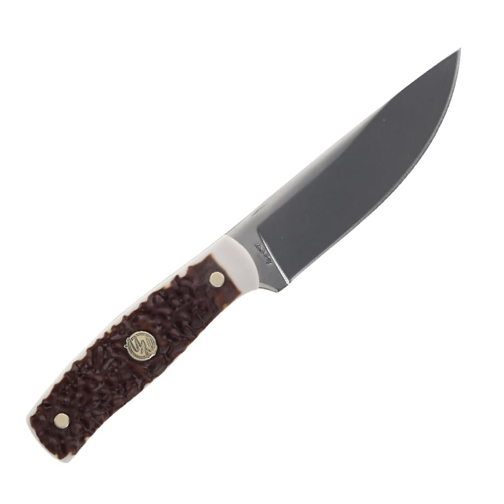 Uncle Henry 191UH Fixed Blade with Full Tang Construction, Next Gen Staglon Handle, 4.5" Blade, High Carbon Steel, Premium Leather Sheath, For EDC, Hunting, Camping, and Outdoors