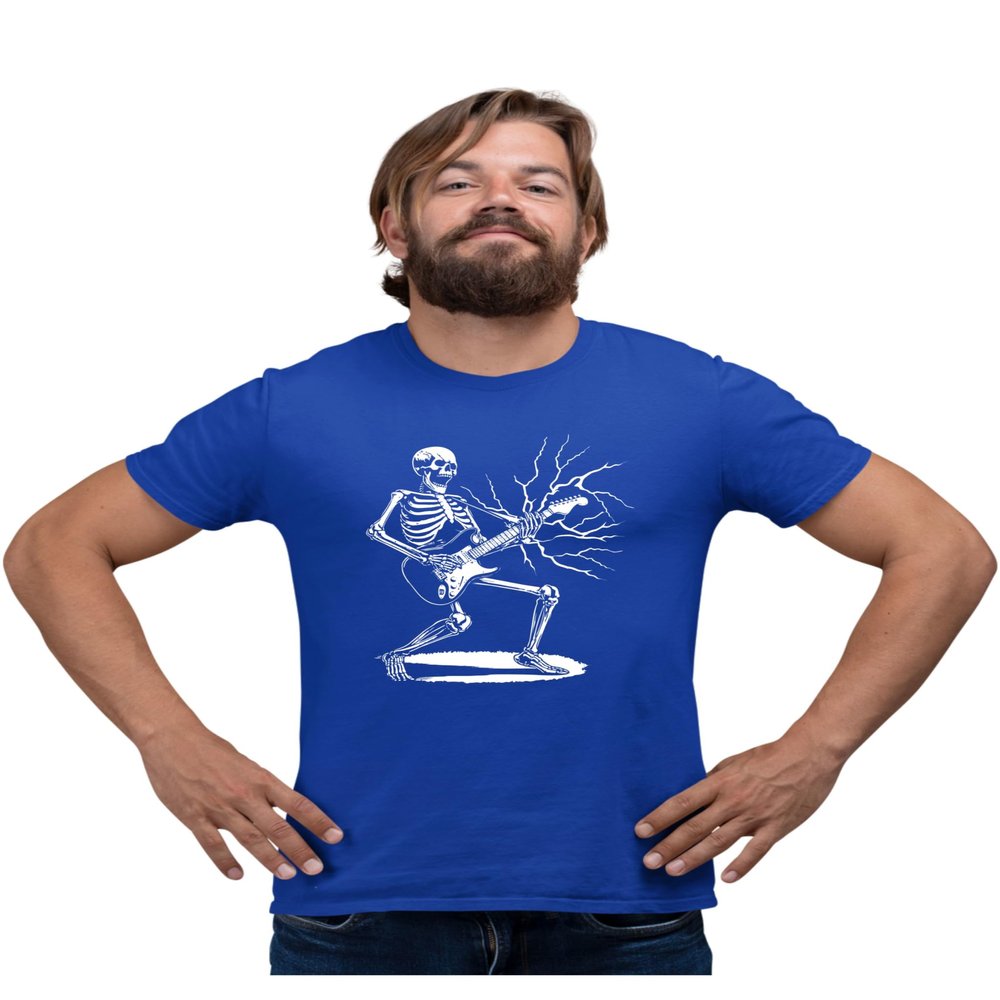 3X-Large Royal Mens Rock & Roll Skeleton Shredding Playing Guitar Band T-Shirt