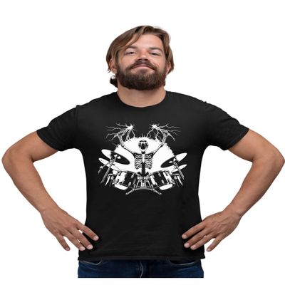5X-Large Black Mens Skeleton Playing Drums Rock & Roll Band T-Shirt