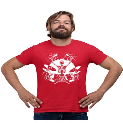4X-Large Red Mens Skeleton Playing Drums Rock & Roll Band T-Shirt
