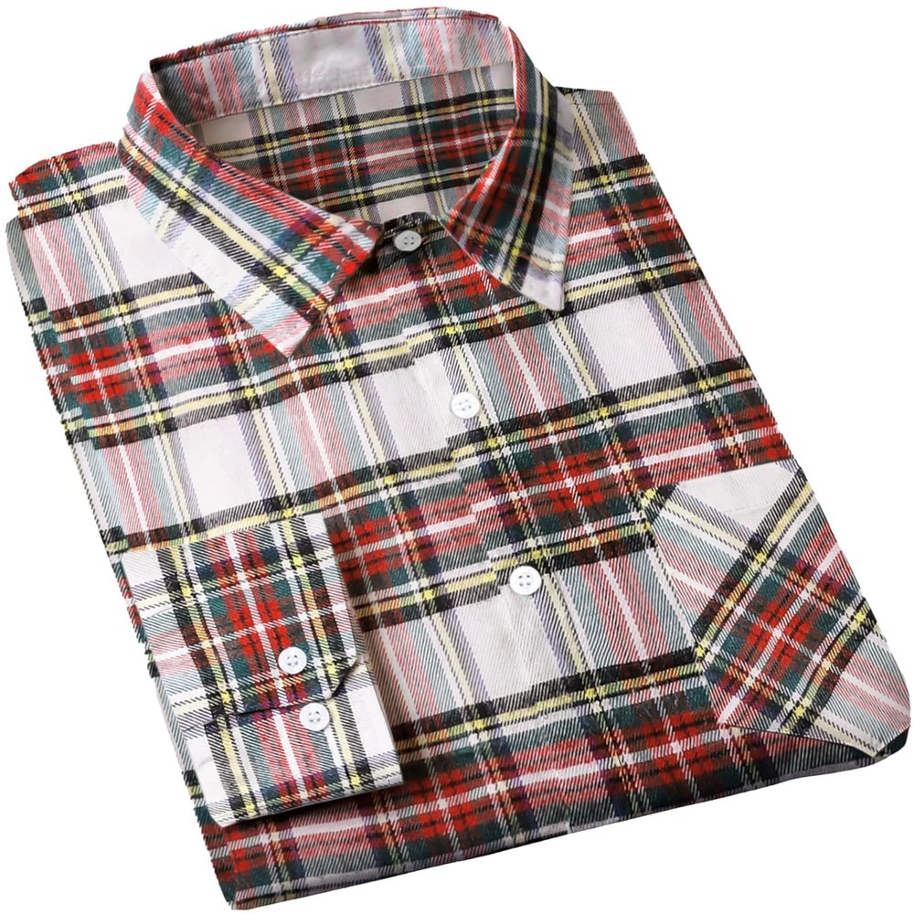 Cromoncent Men's Casual Plaid Flannel Long Sleeve Button Down Shirts, Christmas White Red, 4X-Large