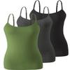 Air Curvey 3 Pack Camisole Tops for Women Built in Bra Adjustable Spaghetti Strap Soft Cotton Undershirt Tanks Seamless Layering Tops Black Darkgray ArmyGreen XL view 1
