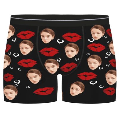 Byxhuc Customized Underwear, Custom Boxers for Men, Boxers with Kiss and Face, Gifts for Him Boyfriend on Birthday Anniversary