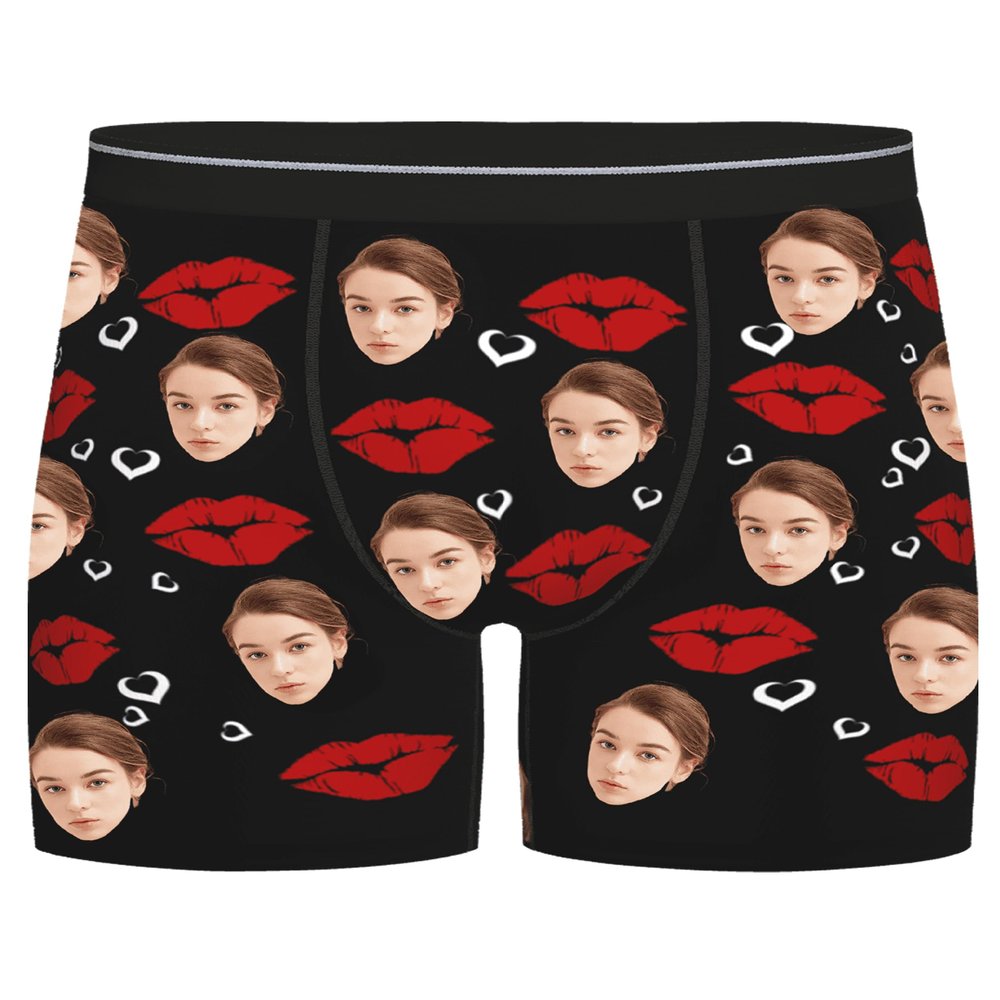 Byxhuc Customized Underwear, Custom Boxers for Men, Boxers with Kiss and Face, Gifts for Him Boyfriend on Birthday Anniversary