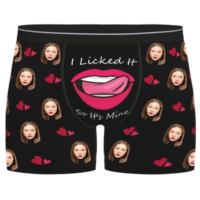 Byxhuc Personalized Boxers, Boxer Para Hombre, Custom Boxers with Photo, Black Boxers Briefs with Red Lip, Birthday Gifts Idea for Him