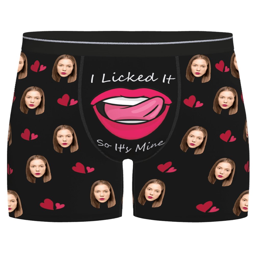 Byxhuc Personalized Boxers, Boxer Para Hombre, Custom Boxers with Photo, Black Boxers Briefs with Red Lip, Birthday Gifts Idea for Him