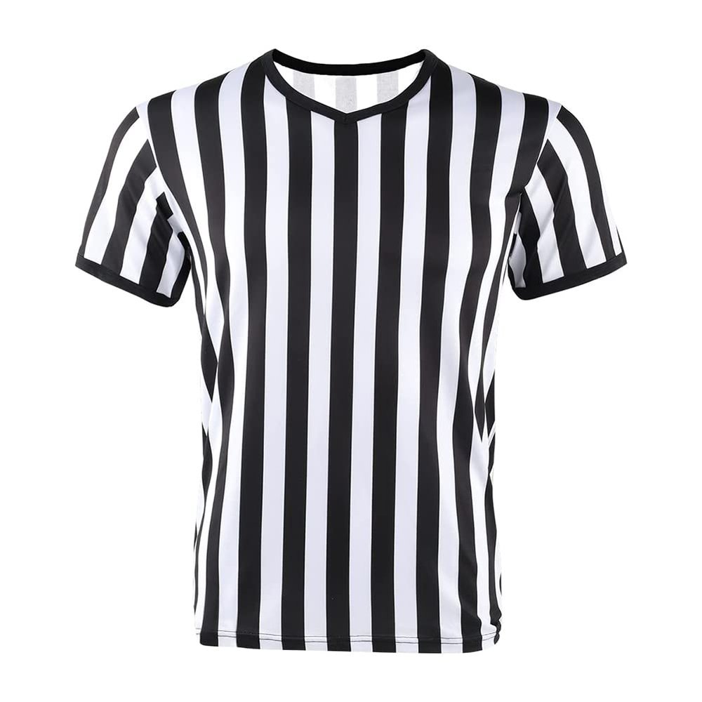 Hovershoes Men's Referee Shirt, Black & White Stripe Umpire Jersey V-Neck Referee Uniform for Basketball, Football, Soccer