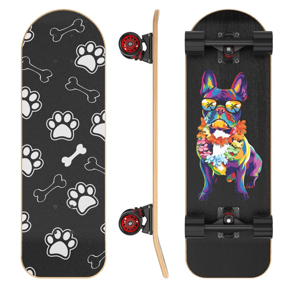 26 Inch Large Pet Skateboard for Dogs and Pets - Canadian Maple Deck, Aluminum Trucks, PU Wheels - No Assembly Required - Max Load 150 lbs for Pets with T-Tool