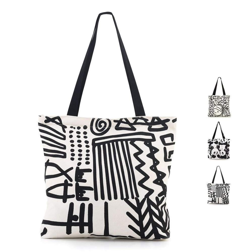 Baglemon Canvas Tote Bag for Women, Aesthetic Shoulder Handbag with Zipper & Inner Pockets