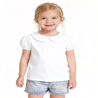 ZFZDRen 12M-12Y Toddler Baby Girls Ruffle Collar Blouse Kids Girl Solid Color T-Shirts Casual Tee Tops (Short White, 2-3 Years)