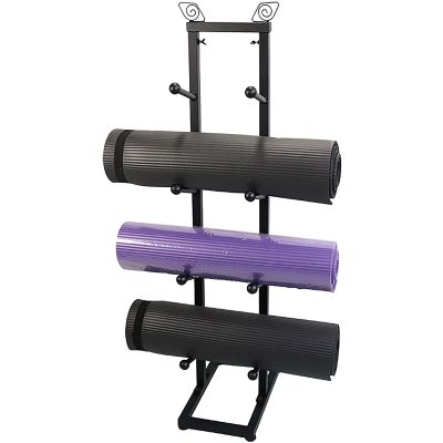 Black Yoga Mat Holder Wall Mount, 4/8-Tiers Metal Storage Racks Foam Roller Organizer Floor Stand, Vertical Home Gym Accessories