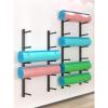 Wall Yoga Mat Storage Rack, Gym Adjustable Metal Foam Roller Holder/Basketball Stand, Hanging Towel/Exercise Pads Holder Organizer - Black Yoga Room/Home Gym Decor, 4 tier view 3