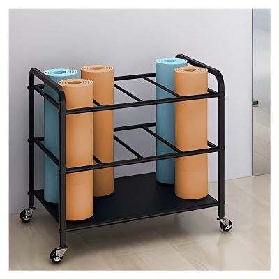 Black Metal Yoga Mat Organizer Basket, Large Capacity Yoga Mats Holder Rack, Foam Roller/Exercise Mats Storage Cart, for Home/Fitness Room/Gym/Black