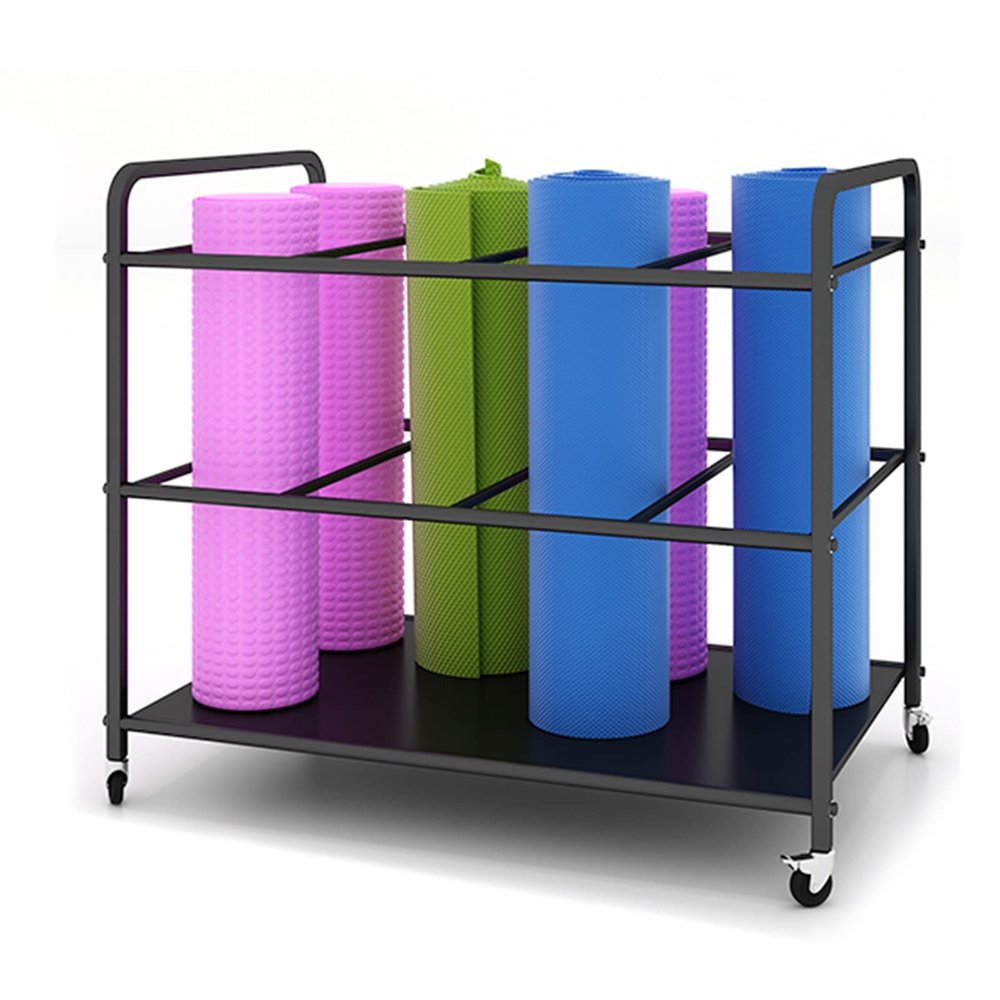 Large Yoga Mat Storage Rack Holder with Wheels, Floor-Standing Carpet/Foam Rollers Organizer Cart for Home/Gym, 80X50X70Cm/Black