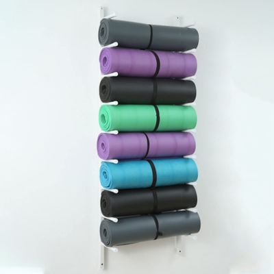 9 Tier Wall Mount Yoga Mat Storage Rack, 160 Cm High Yoga Mat Holder, Fitness Accessories, Metal Wall Rack Organizer for Home, Gym, Studio (Color : White)