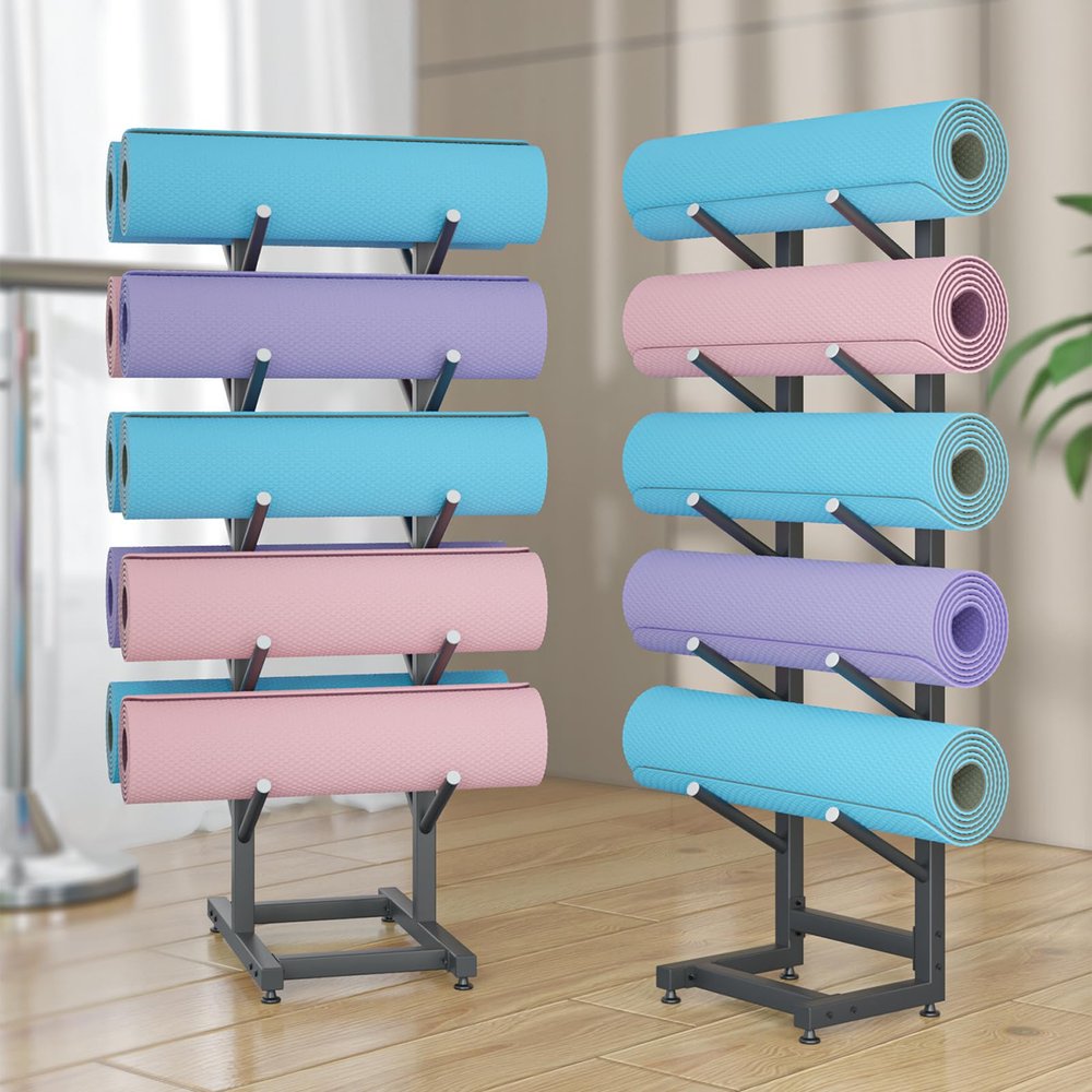 5/7-Layers Yoga Mat Holder Floor, Multi-Layer Workout Equipment Storage Rack, Large Capacity Metal Foam Roller Organizer Stand for Home Gym/Commercial