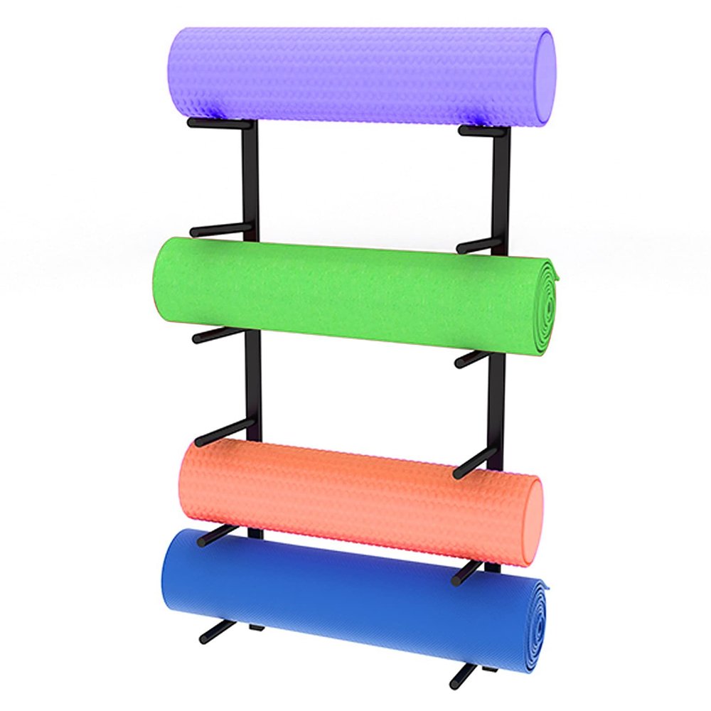 6-Tier Metal Yoga Mat Holder Stand, Wall Mounted Foam Roller Exercise Mats Organizer Rack for Gym Home Clubs, Easy to Install/Black