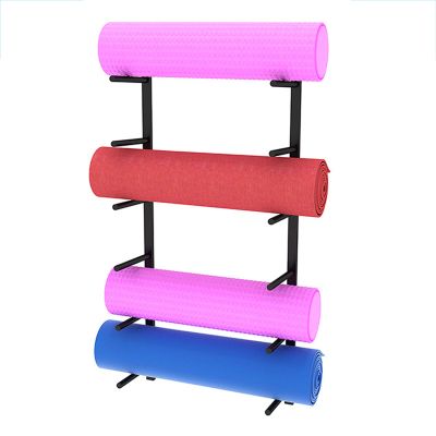 Yoga Mat Rack Wall Mount Rollers Holder Pacing Exercise Equipmen Organizer Hanging Yoga Strap Resistance Bands Chains Jump Ropes Gym Workout