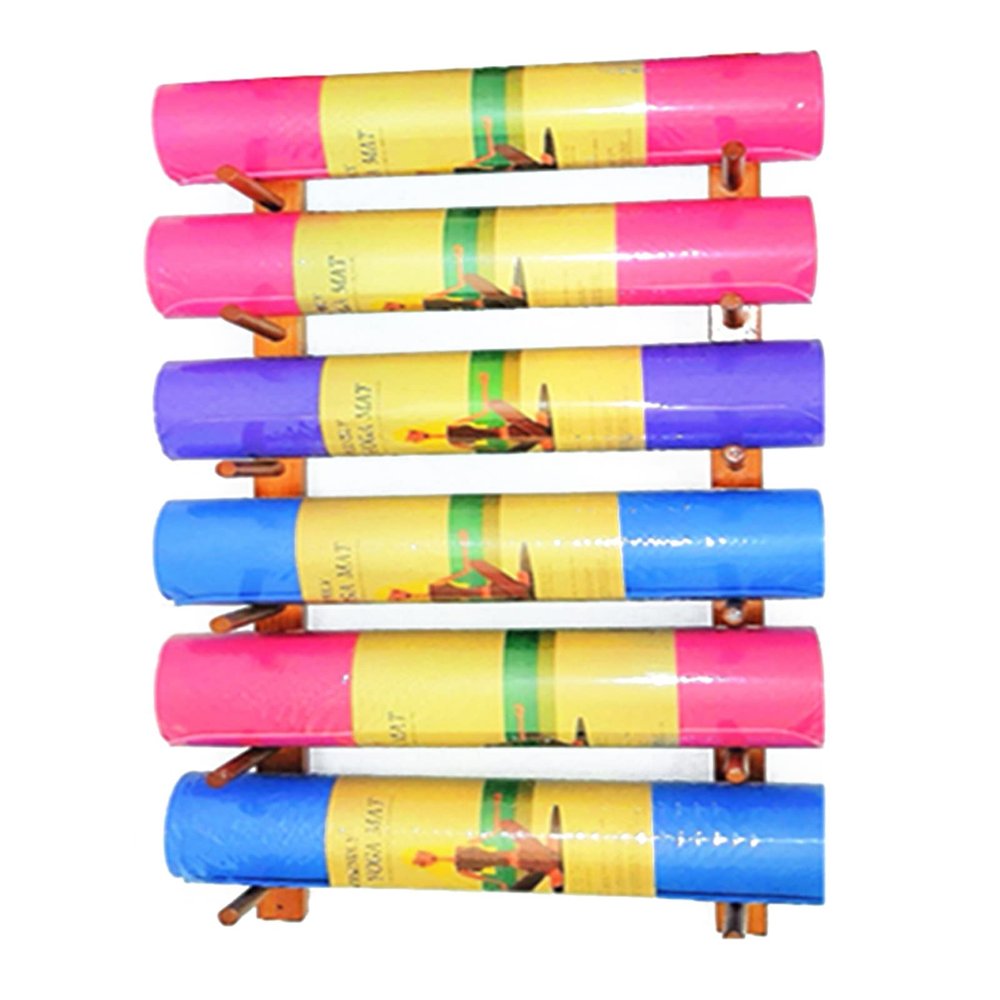 Wall Wooden Yoga Mat Holder, Foam Roller Organizer Rack for Home Gym/Fitness Class, 6/9 Layer Hanging Storage Shelf/6 Tier
