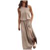 Akklian Spring Dresses for Women 2024 Trendy Modest Casual Maxi Dress Side Split Flowy Loose Vacaition Sundress with Pockets Khaki view 1