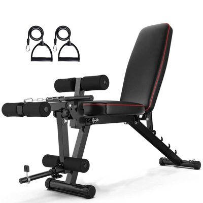 TNSSCZM Exercise Bench Leg Extension Adjustable Weight Bench with 4 Back Positions, Two Exercise Band, Full Body Weightlifting and Strength Training for Home Gym