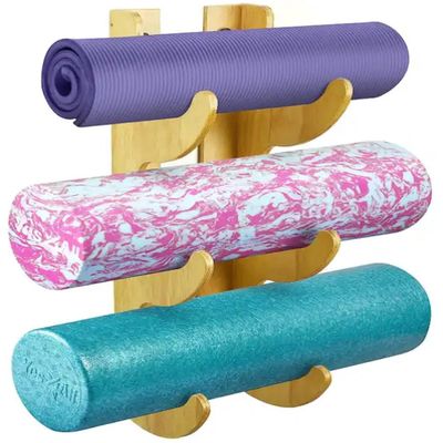 Yoga Mat Holder Wall Mount Home Gym Storage Rack, Yoga Mat Holder Wall Mount Wooden, Muti-Tier Yoga Mat Rack Storage Organizer