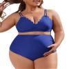 Charmo Scalloped Maternity Bikini Swimsuit Two Piece High Waist Ruched Pregnancy Bathing Suit Cute V Neck Swimwear Blue L view 1