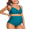 Charmo Scalloped Maternity Bikini Swimsuit Two Piece High Waist Ruched Pregnancy Bathing Suit Cute V Neck Swimwear Peacock Blue L view 1