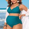Charmo Scalloped Maternity Bikini Swimsuit Two Piece High Waist Ruched Pregnancy Bathing Suit Cute V Neck Swimwear Peacock Blue L view 2