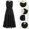 ABEWIP Women Boho Summer Maxi Dress Sleeveless Shirred Chest Tiered Long Beach Casual Sun Dresses Black Shirred Style S view 3